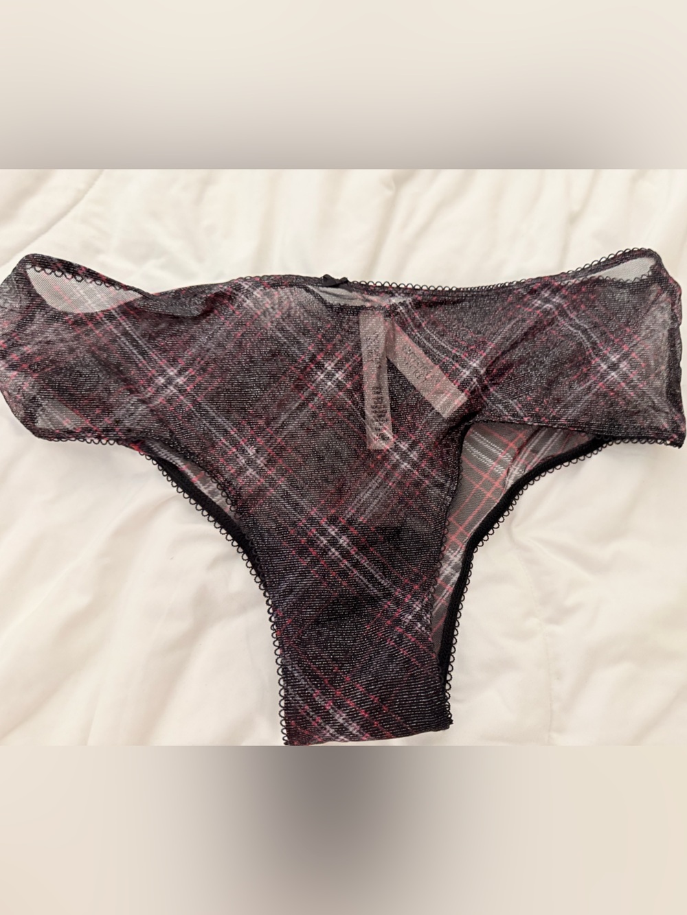 Victoria's Secret Black & Pink Plaid Sheer Bikini Brief